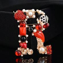 1 pieza Broche de letra de perla de cristal, alfiler de letra de esmalte colorido chapado en oro, regalo de joyería, adecuado para abrigo, bolso, sombrero, uso diario - Multicolor - Ver 5