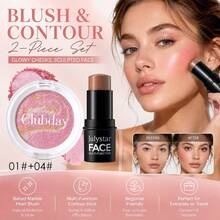 Effortless Sculpt Blush Contour Makeup Set, Marbled Baked Blush Brings Luminous Natural Flush, Contour Stick Enhances Facial 3D Effect. Lightweight Non‑Greasy Texture, Keeps Flawless All‑Day Look For Various Makeup Styles. - Set - View 7