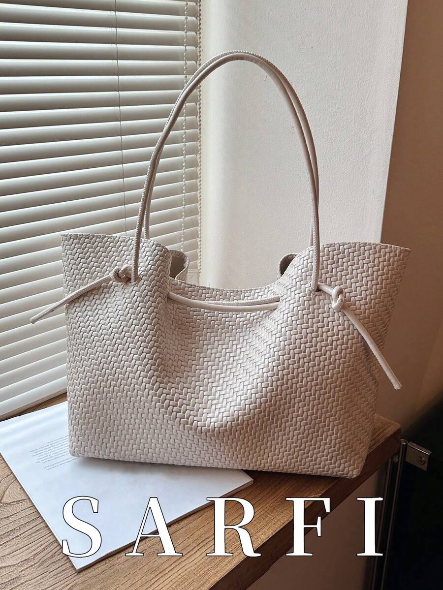 Fashionable High-End Niche Woven PU Women's Tote Bag, Modern Style Versatile Large Capacity Shoulder Bag/Commuter Bag