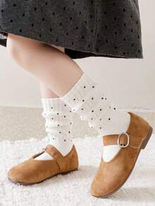 4 Pairs Polka Dot Girls Socks, Loose Fit, Medium Thick, Black, White, Grey, Spring Autumn Winter Children Calf Socks, Fashion - Multicolor - View 2