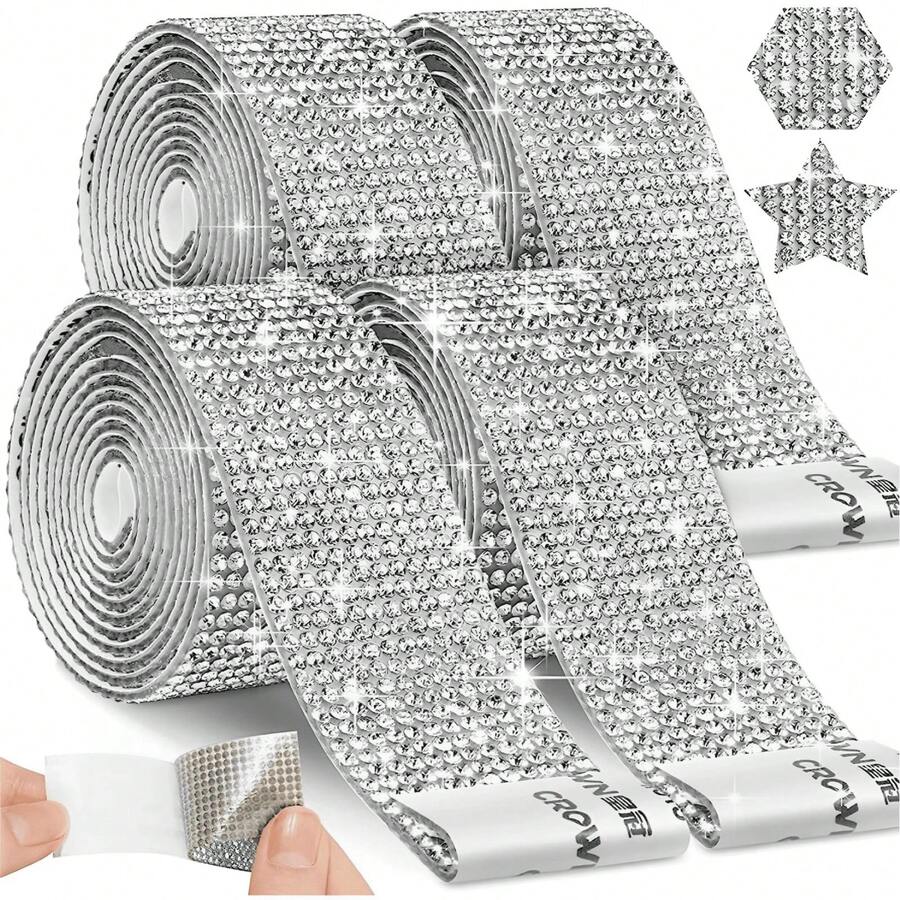 1 Yard Sparkling Rhinestone Trim Tape, Cuttable Self-Adhesive Rhinestone Ribbon For Photo Frame Decoration, Scrapbooking, Gift Wrapping, Holiday Crafts, Car Decor, Handmade Jewelry - Multiple Styles - View 1