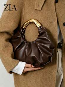 Cloud-Shaped Pleated Underarm Bag, PU Material, Suitable For Daily Use, Shopping, Commuting, Work, And University - Coffee - View 8