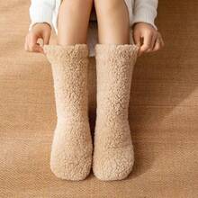 1 Pair Women's Thick Warm Socks, Soft Thermal Lined Non-Slip Floor Slippers Socks For Winter Home Sleep, Halloween Christmas Gift - Multicolor - View 5