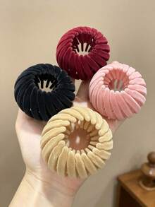 1/4pcs Women's Flocked Bird Nest Hair Bun Maker, Slouchy High Ponytail Styling Tool, Bun Fixing Hair Accessory, Simple Versatile Multi-Color Hair Clips - Multicolor - View 10