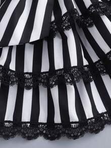 1pc Women Gothic Collar Black White Striped Large Bow Multi‑Layer Ruffled Lace Trim Detachable For Party Cosplay Costume Dress Decoration Accessory - A - View 6