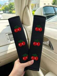 2PCS Cherry Shoulder Pads Cute Cherry Embroidery Decor Shoulder Cover Car Seat Belt Shoulder Pads Anti-Chafing Anti-Slip Shoulder Protection Covers - Shoulder Pads - View 1