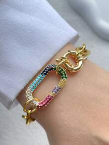 1pc A-Z Initial Letter Chain,Gold Heart Clasp Letter Chain,Colorful Climbing Chain,,Double Heart Buckle Letter Chain,For Celebrating Holiday Daily - Yellow Gold - View 11