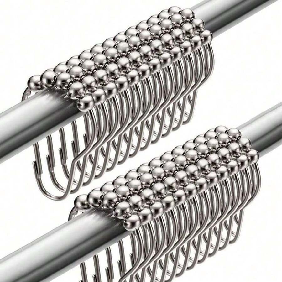 6/12/24pcs Rustproof Stainless Steel Shower Curtain Hooks Rings, Roller Ball Glide Metal Hooks For Bathroom Shower Rods Liner, Back To School Supplies College Dorm Bathroom Essentials Decor - A - View 1