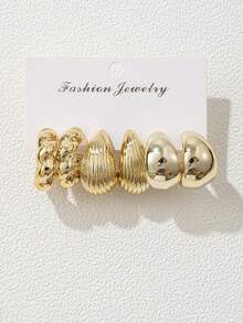 3-6 Pairs Autumn European & American New Style Gold-Tone Water Drop Twisted Letter C Plated Acrylic Earrings & Ear Hoops, Exquisite Minimalist Elegant Old Money Y2K Style, Versatile Eye-Catching Jewelry Accessories For Women, Christmas, Halloween, New Year, Daily Wear And Party - Multicolor - View 6