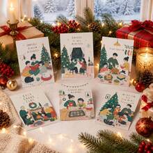 10Pcs Christmas Family Self-Adhesive Stickers, Cozy Holiday Illustration Decals For Journal, Notebook, Scrapbook, Gift Wrapping & Festive Home Decoration - 10Pcs - View 3