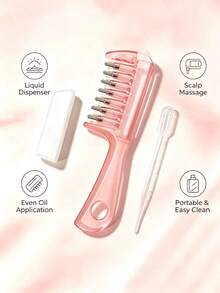 Pink Ball-Tip Scalp Oil Applicator Comb, Scalp Oil Dispensing Hair Brush, For Home, Travel, Salon And Daily Use. Essential Oil Hair Care Comb. Comb + Dropper (Randomly Delivered In One Style) - Multicolor - View 3