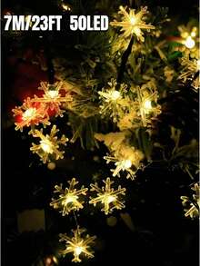 1PC Solar String Light,20/50/100LED Christmas Light,8 Lighting Modes,Outdoor Waterproof Fairy Light,Solar Snowflake Light String,Garden,Courtyards,Houses,Christmas Trees,Weddings,Camping,Holiday Parties,Pavilions,Fences,Balconies,Christmas Decoration - Solar Powered Snowflake String Lamp - View 17