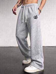 Men's Casual Lightweight Sports Pants, Unisex. Featuring A Loose Straight Fit And Drape, Suitable For Home And Outdoor Activities. Made Of 100% Polyester, With Drawstring Waist For Easy Adjustment - Light Grey - View 3