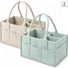 2 Pack Organizer Caddy Popok Bayi - Perlengkapan Esensial Bayi Baru Lahir untuk Daftar Kado Bayi - Wadah Penyimpanan Kamar Bayi Kokoh & Caddy Mobil Portabel untuk Popok dan Tisu Basah - MultiWarna - View 3