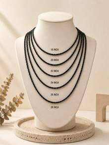 Unisex Black Twisted Rope Chain Necklace, Gift For Friends - Black - View 2