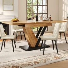 Dining Table Telescopic Table (120-160*75cm), Extendable Table, Extendable To 120-160cm With Aid Of Internal Insert Panels, Kitchen And Living Room, Dining Table With Black Marble Pattern - Natural + MDF - View 3