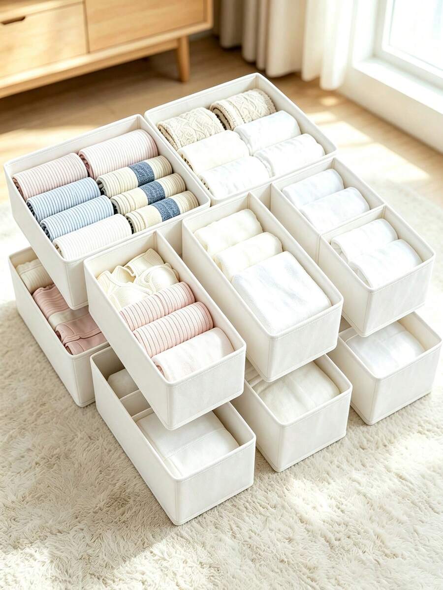 1pc Foldable Fabric Storage Box Closet Organizer Drawer Divider, Suitable For Clothes, Underwear, Bras, Socks And Other Intimate Apparel, Space-Saving, Black Home Decor Dorm Essentials Storage Box, Home Necessities - Multicolor - View 1