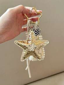 Multicolor Star Bag Charm, Pearl Beaded Keychain, Elegant Y2K Vintage Pendant, Chic Handbag Backpack Accessory, Fashion Phone Charm - Multicolor - View 13