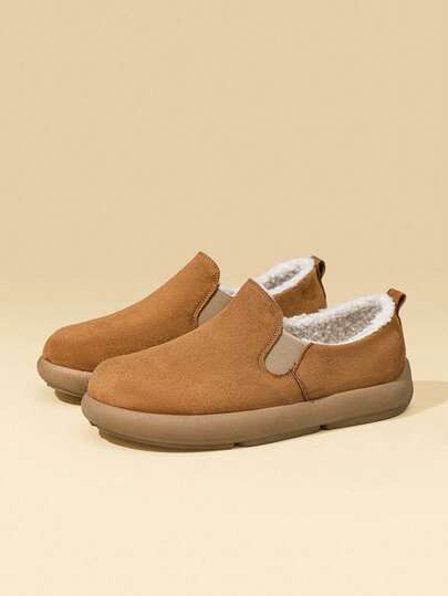 Byhode Unisex Couple Shoes, Fleece-Lined Retro Slip-On Loafers, Comfortable Anti-Slip, Easy-On Design, Men's Shoes, Breathable Handmade Driving Loafers, Driver Shoes, Soft, 2027 New PU Brown Suede Leather, Korean Preppy College Style, British Casual Shoes, Lightweight Sports Shoes, Street Style, European And American Urban Fashion Casual Shoes