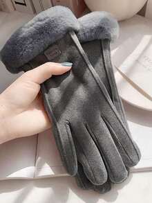 A Pair Of Solid-Color Warm Fleece Gloves For Women In Autumn And Winter,With Touch Screen For Finger,Thickened Windproof And Warm Gloves - Multicolor - View 12