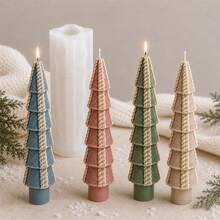 Geometric Christmas Tree Candle Mold, 3D Knitted Xmas Pine Tree Silicone Mold For DIY Scented Candle Making, Holiday Decor, Handmade Crafts And Gifts - Mold - View 3