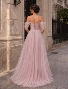 VIPGIRL New Elegant Off Shoulder Mesh Slit Luxury Evening Dress - Pink - View 2