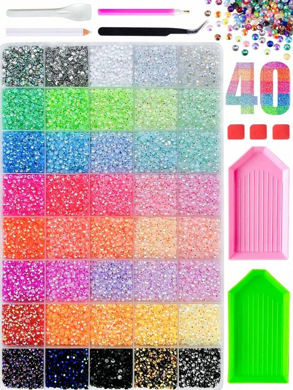 1 Box Random Mixed Color ABS Resin Rhinestone Nail Art Decor Set, Round Resin Crystal Nail Rhinestones, Suitable For DIY Nail Art, Tumbler, Clothing, Shoes, Phone Case Handmade Decoration