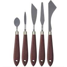 Set Pisau Palet 5 Buah, Kit Spatula Lukis Gagang Kayu dan Baja Tahan Karat, Alat Pengikis Seni Multi-Bentuk untuk Lukisan Minyak dan Pencampuran Cat Akrilik - Set - View 1
