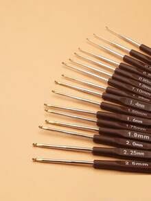 16pcs Brown Handle Gold Plated Crochet Hooks With Caps - Crochet Knitting Tools - Multi-color - View 5