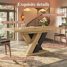 Dining Table Telescopic Table ,  Kitchen Table, Extendable To 119-158.5cm With Aid Of Internal Insert Panels, Kitchen And Living Room, Wood-Colored Dining Table With X-Shaped - 1 - View 9