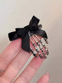 2pcs Halloween Gothic Bow Skull Hair Clips, Women's Punk Style Hair Accessories Holiday Headwear, Fashion Bow Hair Clips Halloween Horror Decor - Multicolor - View 6