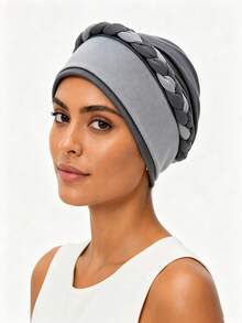 Gorro turbante trenzado para mujer, envoltura de cabeza elástica de bloques de color, gorro de punto suave de moda para uso diario - color - Ver 13