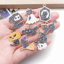 8pcs Alloy Enamel Black Skeleton Cat Halloween Pendant Jewelry Making DIY Earring Pendant Various Design Charms For Jewelry Making Bracelets Necklace - Multicolor - View 7
