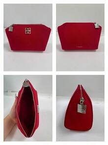 Givenchy Parfums Red Cosmetic Bag With Metal 4G Logo Portable Travel Zipper Makeup Storage Pouch Multi‑Functional Toiletry Organizer Elegant Women Holiday Gift - Rose Red - View 8