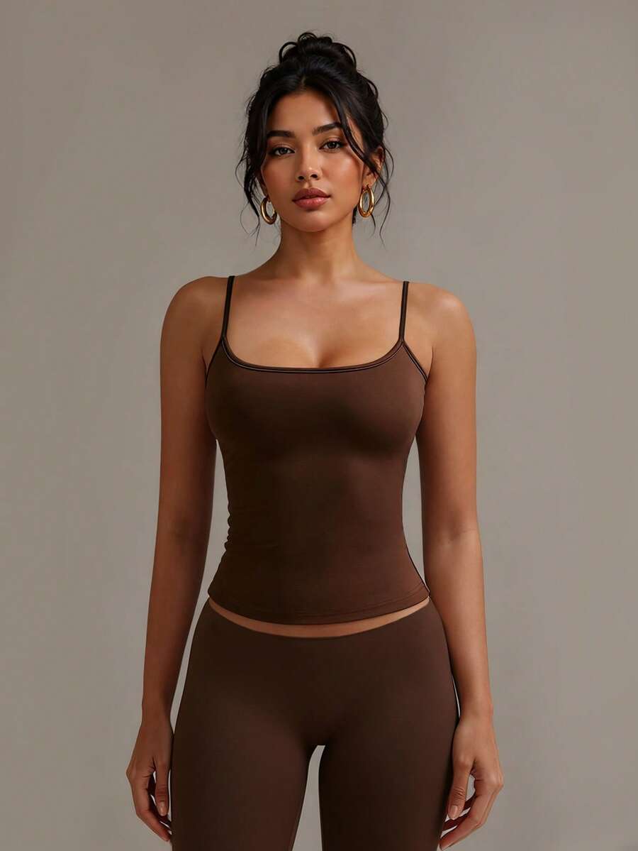 XLLAIS Sexy Backless Women Tank Top, Elastic Casual Spaghetti Strap Camisole Summer Brown - Brown - View 1