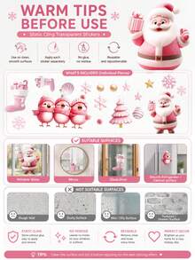 SUPSTICKER 1 قطعة ملصقات نافذة عيد الميلاد الوردية، ملصقات PVC ثابتة سانتا رجل الثلج الرنة، ملصقات زجاجية قابلة لإعادة الاستخدام بدون غراء لديكور المنزل والمتجر والحفلة - 1PC - مشاهدة 11