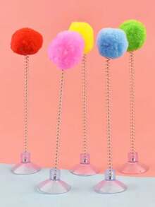 1pc Cat Interactive Training Toy Interactive Cat Toy - Plush Ball, Metal Spring Rod And Suction Cup Base | Durable Design Stimulates Hunting Instinct, Multi-Color Realistic Hunting Toy - Cat Interactive Toy, Indoor Cat Entertainment, Random Color, Happy Cat Toy, Cat Toy - Pet Toy - Pet Supplies - Perfect Gift - Multicolor - View 7