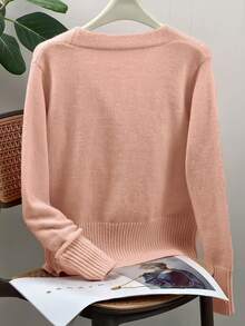 Autumn/Winter Plus Size Women's Heart Button Long Sleeve Cardigan Sweater, Suitable For Daily Wear, Dating, Versatile Sweater Jacket - Coral Pink - View 2