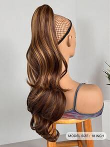 Long Loose Curly Ponytail Synthetic Clip-On Medium-Length, Suitable For Women. Dyeing With Gold, Honey And Brown Curls. 18 Inches Long. - Multicolor - View 3