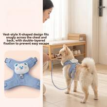 1pc Pet Cat And Puppy Harness Leash Set, Suitable For Kitten And Puppy Leash, Outdoor Cat And Puppy Leash, Comfortable And Breathable (Pink Rabbit & Blue Panda) - Multicolor - View 3