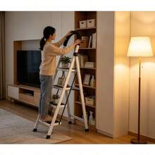Escalera Telescópica de Acero de 4 Escalones, Color Blanco, Diseño Plegable y Compacto para Hogar, Ideal para Cocina, Armarios y Estantes, Estructura Estable, Resistente y Fácil de Guardar - Blanco - Ver 1