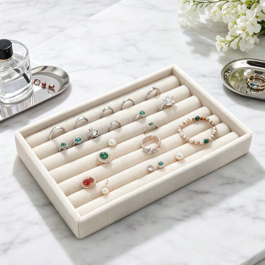 1pc Velvet Ring Holder Jewelry Tray, Multi‑Color Soft Flannel Ring Display Organizer Tray, Drawer Insert Storage Tray For Rings Earrings Small Jewelry, Vanity Dresser Jewelry Display Tray, Home Accessories Storage Organizer (Rings Not Included) - Multicolor - View 1