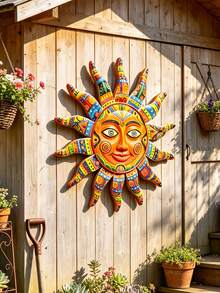 1PC 2.5D Colorful Metal Sun Face Wall Art, 12.99 Inch Creative Iron Sun Sculpture, Reusable Hanging Wall Decor For Outdoor Garden Yard Porch Fence Party Decoration - 3 - View 5