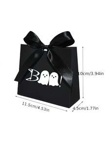 10/5/3/1pc Halloween Boo Ghost Pattern Gift Boxes, Black Satin Ribbon Bow Gift Boxes, Halloween Party Candy Cookie Small Gift Return Favor Packaging Bags, Black Background BOO Ghost Bow Gift Boxes Suitable For Halloween, Gift Boxes, Packaging Boxes, Baking Boxes - Multiple Styles - View 6