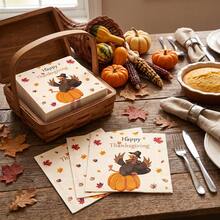 20/40/60pcs Thanksgiving Disposable Paper Napkins, 2-Ply Cartoon Turkey Pumpkin Maple Leaf Print Party Napkins, Suitable For Friendsgiving Party, Autumn Harvest Celebration, Baby Shower, Bridal Shower, 6.5*6.5 Inches - Multicolor - View 4