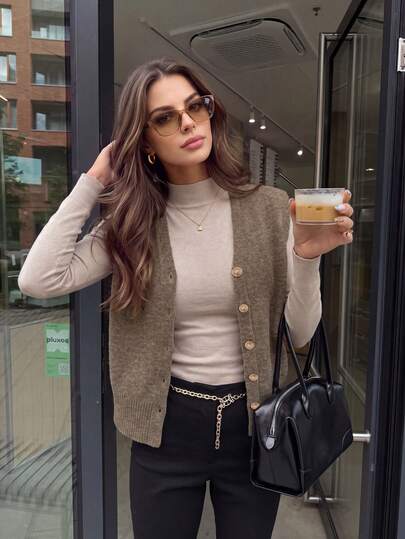 2026 Autumn/Winter Vintage V-Neck Knitted Vest For Women, Single-Breasted Metal Button Sleeveless Sweater Vest, Loose Fit Slimming Knit Cardigan, Commute Layering Inner/Outer Wear Versatile Camisole Top, Minimalist Elegant Petite Short Length Flattering Knit Vest, Gentle Style Casual Vintage Knit Outerwear