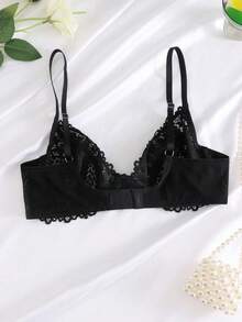 Women's Fashion Floral Lace Underwire Triangle Cup Bra - Black - View 2