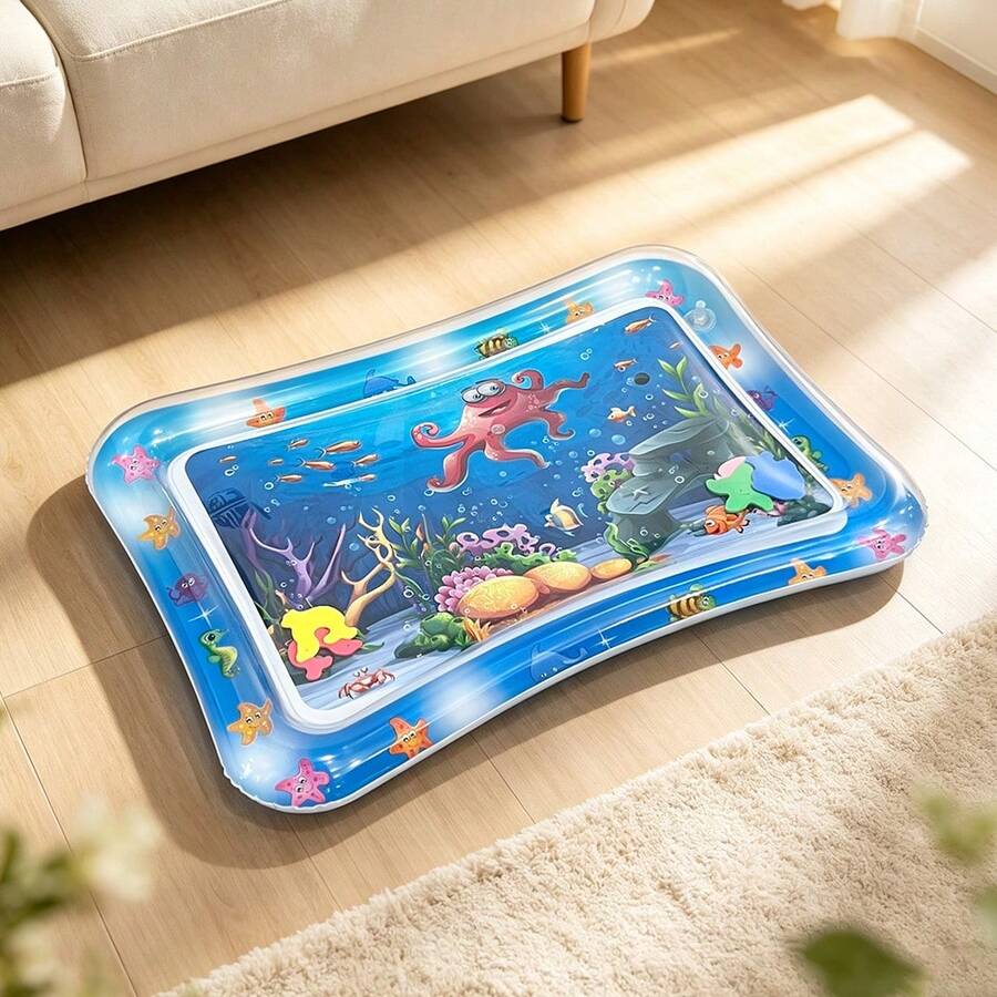 1件裝章魚充氣水上遊戲墊,趴睡感官發展水上遊戲墊,兒童教育玩具禮物 - 藍色-方形章魚 - 查看 1