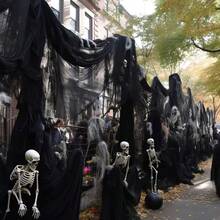 1/2pcs Black Halloween Decorative Fabric, Tear-Resistant Horror Gauze, Suitable For Yard, Porch, Tree Branches, Haunted House, Stair Railing, Backdrop Wall, Indoor And Outdoor Decoration - Black - View 10