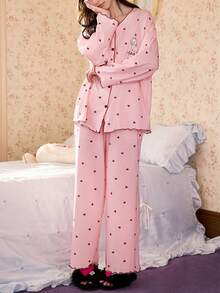 Gongdie 2pcs Disney Marie Women's Pajama Set, Autumn Pink Soft Cotton Loungewear With Red Trim And Pockets - Pink - View 10
